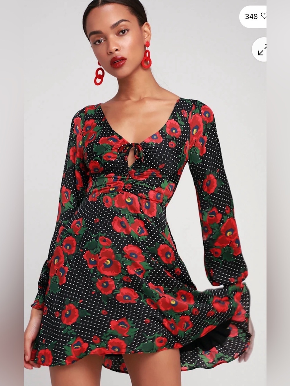 Free People Rose and Polka Dot Long Sleeve Mini Dress